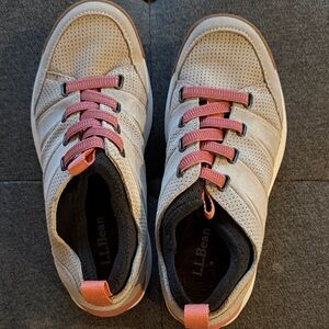 L.L. Bean Light Tan Sneakers with Coral Laces
